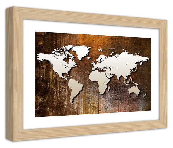 Plagát Mapa sveta na dreve Farba rámu: Prírodná, Rozmery: 100 x 70 cm