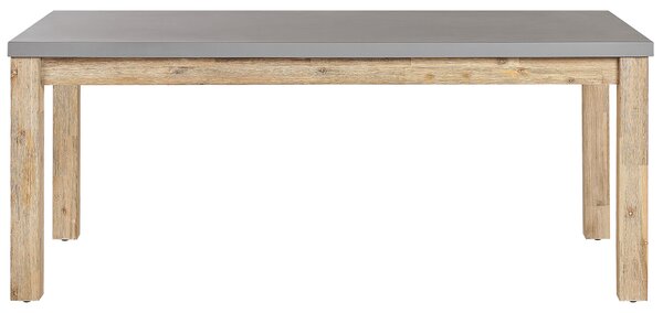Záhradný jedálenský stôl sivá svetlé akáciové drevo 180 x 90 cm betónová doska 8-miestny industriálny štýl interiér exteriér