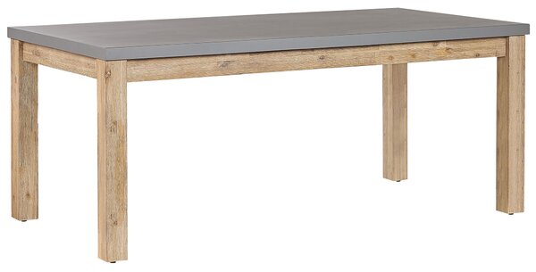 Záhradný jedálenský stôl sivá svetlé akáciové drevo 180 x 90 cm betónová doska 8-miestny industriálny štýl interiér exteriér