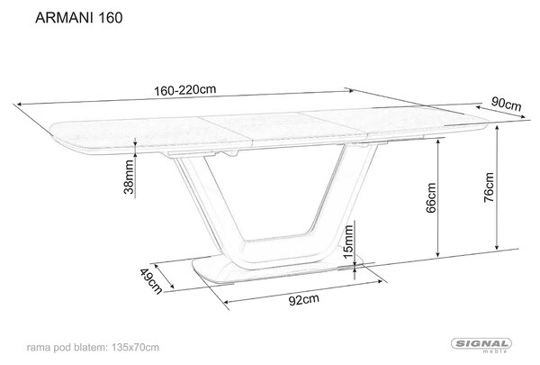 Signal ARMANI CERAMIC jedálenský stôl BIELY MRAMOROVÝ EFEKT / MAT ČIERNA 160(220)X90