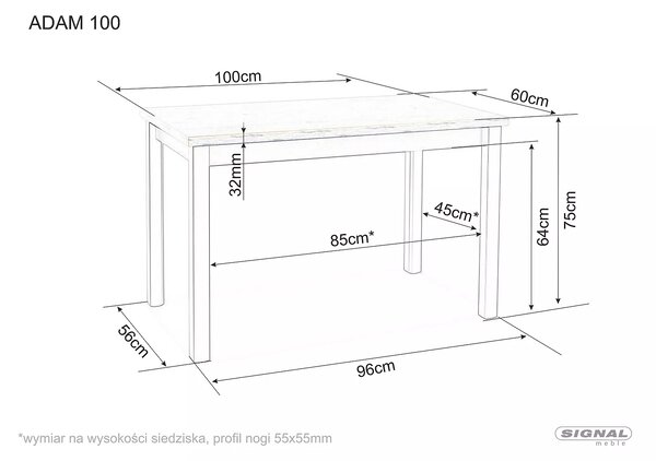Signal Jedálenský stôl ADAM, dub / BIELA MATNÁ, 100x60