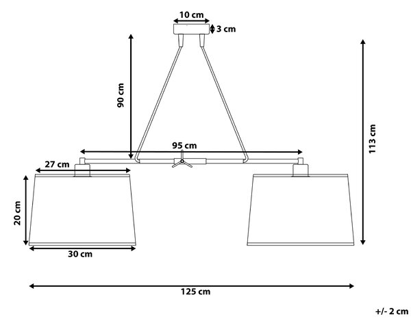 Závesná lampa biela a strieborná kovová 2 textilné tienidlá minimalistický dizajn osvetlenie do interiéru