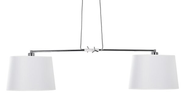 Závesná lampa biela a strieborná kovová 2 textilné tienidlá minimalistický dizajn osvetlenie do interiéru