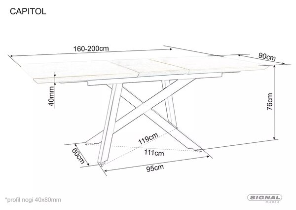 Signal Stôl CAPITOL dub/čierna konštrukcia 160(200)X90