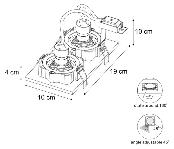 Moderné zabudované bodové svetlo béžové GU10 50 mm otočné a sklopné 2-svetlo - Qure