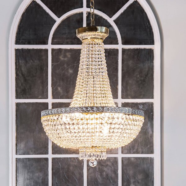 Luster Maytoni Bella, zlatá farba, krištáľ, Ø 50 cm, Jasné / priehľadné, Obývacia izba / jedáleň, Krištáľ, Luster