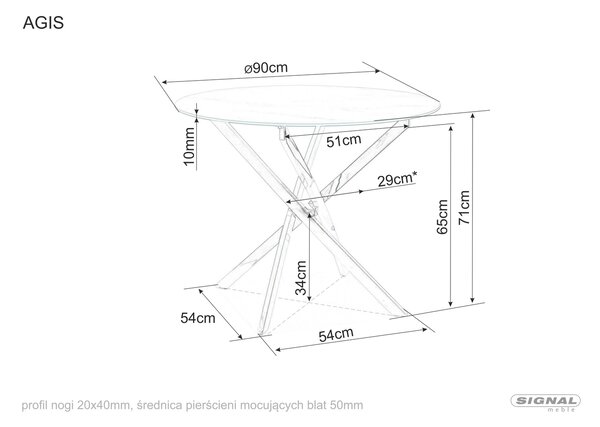 Signal Jedálenský stôl AGIS TRANSPARENT/ZLATÝ FI 90