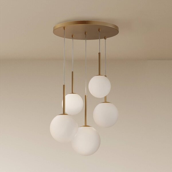 Maytoni závesná lampa Basic form, zlatá, Ø 58 cm 5 svetiel, sklo, Mosadz / zlato, Obývacia izba / jedáleň, Sklo, Moderný, Závesné svietidlo