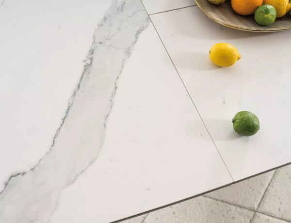 Signal ARMANI CERAMIC jedálenský stôl BIELY MRAMOROVÝ EFEKT / MAT ČIERNA 160(220)X90
