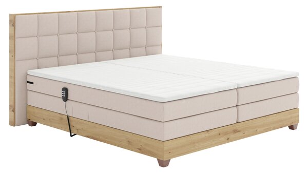 KONDELA Elektrická polohovacia posteľ, boxspring, béžová/dub artisan, 160x200, TIANA