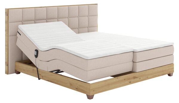KONDELA Elektrická polohovacia posteľ, boxspring, béžová/dub artisan, 160x200, TIANA
