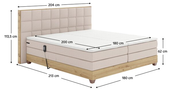 KONDELA Elektrická polohovacia posteľ, boxspring, béžová/dub artisan, 180x200, TIANA
