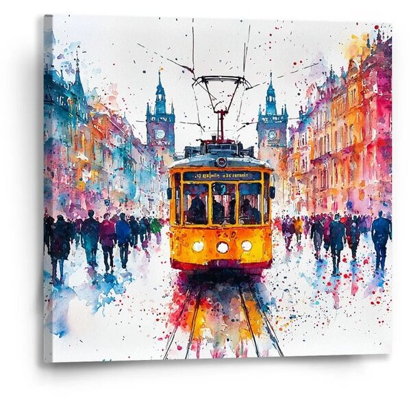 Sablio Obraz Žltá električka Paint - 50x50 cm