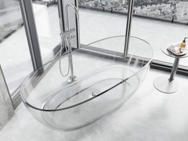 Mexen Pure číra samostatne stojaca transparentná vaňa 170 x 80 cm, chrómová zátka - 58071708008