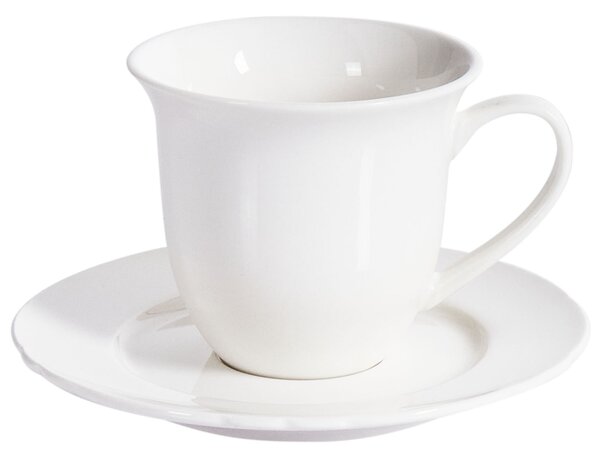 Sada 4 šálok s podšálkami biela porcelán kaolín lesklá povrchová úprava pre 4 osoby šálky na čaj klasický dizajn kuchyňa jedáleň