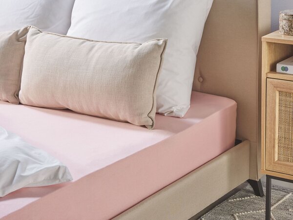 Napínacia posteľná plachta ružová bavlnená 200 x 200 cm klasické prestieradlo s elastickým okrajom spálňa