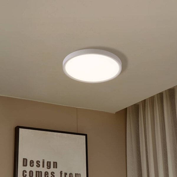 Lindby Smart stropné LED svetlo Deika, Ø 30 cm, biele, Tuya, Biela / opálová, Obývacia izba / jedáleň, Plast, Moderný, Závesné svietidlo