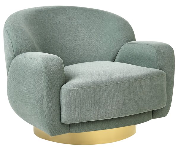 Kreslo zelené látkové čalúnenie polyester zlatý kovový podstavec retro glamour art deco štýl obývačka spálňa