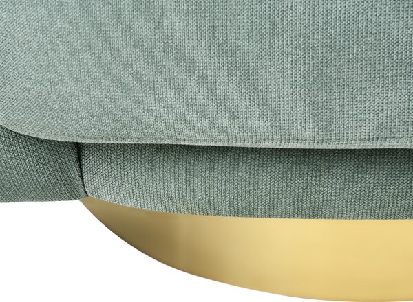 Kreslo zelené látkové čalúnenie polyester zlatý kovový podstavec retro glamour art deco štýl obývačka spálňa