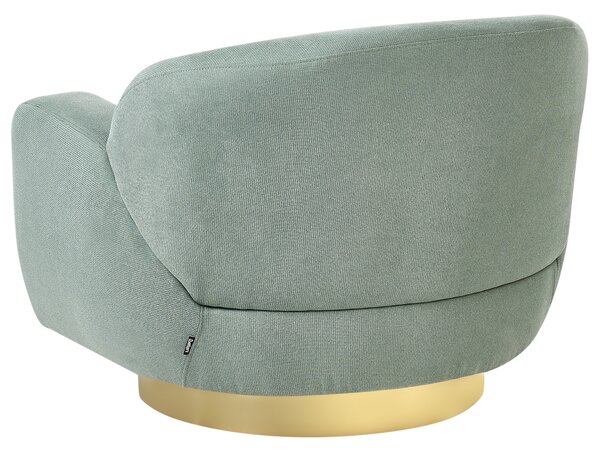 Kreslo zelené látkové čalúnenie polyester zlatý kovový podstavec retro glamour art deco štýl obývačka spálňa