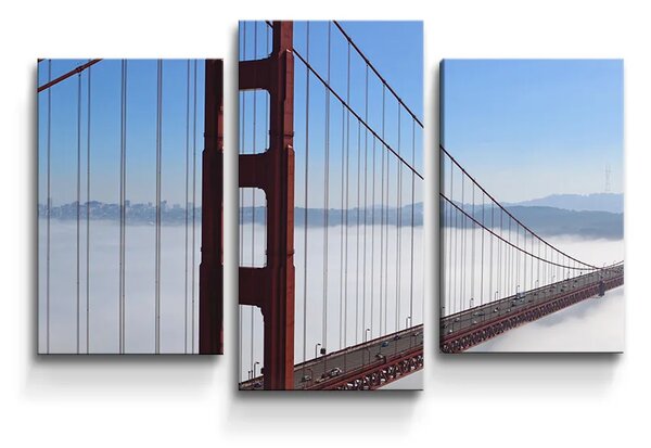 Sablio Obraz - 3-dílný Golden Gate v hmle - 75x50 cm
