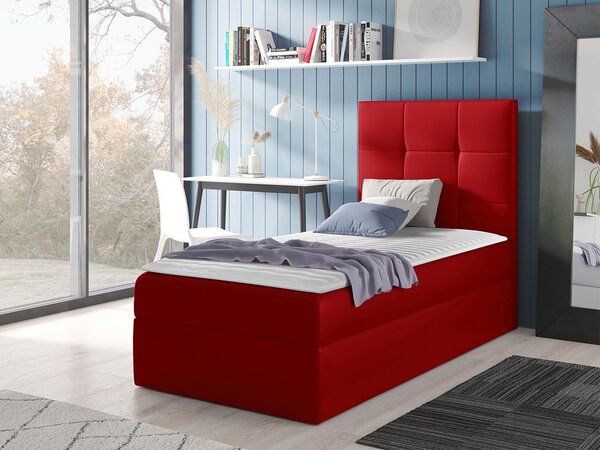 Hotelová jednolôžková posteľ 90x200 ROSALINDE - červená ekokoža, ľavé prevedenie + topper ZDARMA