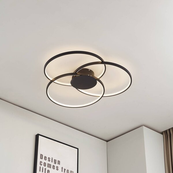 Lindby LED stropné svietidlo Riley, čierne, 3 000 K, stmievateľné, Čierna, Obývacia izba / jedáleň, Hliník, Moderný, Závesné svietidlo