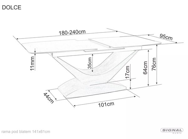 Signal DOLCE CERAMIC jedálenský stôl SIVÝ MRAMOR/ORECH 180(240)X95