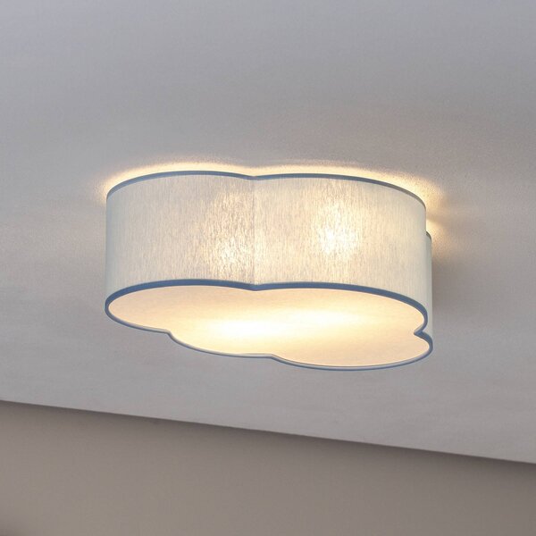 TK Lighting Stropné svietidlo Cloud, modré, dĺžka 43 cm, textil, oblak, E27, Modrá, Detská izba, Textil / látka / hodváb, Štýl mladých
