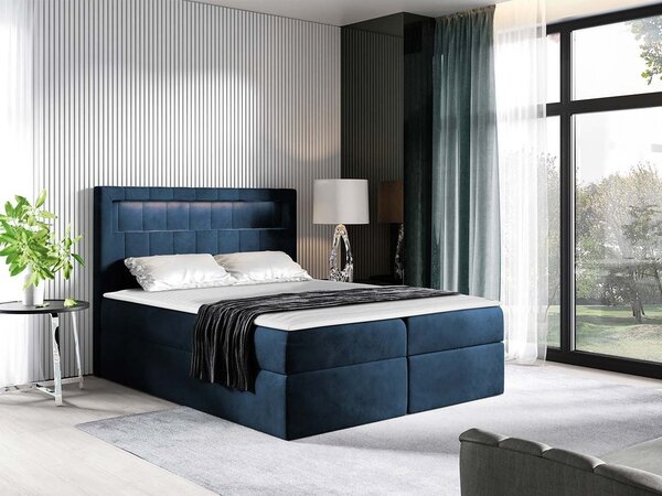 Americká dvojlôžková posteľ 200x200 RODRIGO - modrá + topper a LED osvetlenie ZDARMA