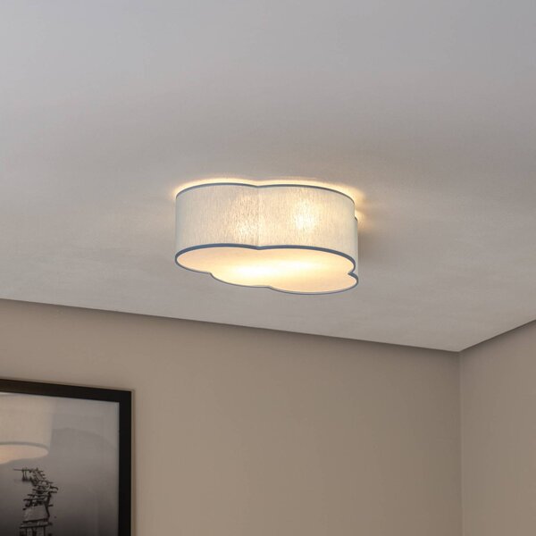 TK Lighting Stropné svietidlo Cloud, modré, dĺžka 43 cm, textil, oblak, E27, Modrá, Detská izba, Textil / látka / hodváb, Štýl mladých