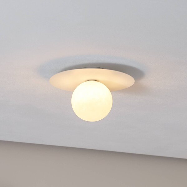 TK Lighting Stropné svietidlo Pixie, biele, sklo, Ø 25 cm, guľové, G9, Biela / opálová, Obývacia izba / jedáleň, kov, Moderný