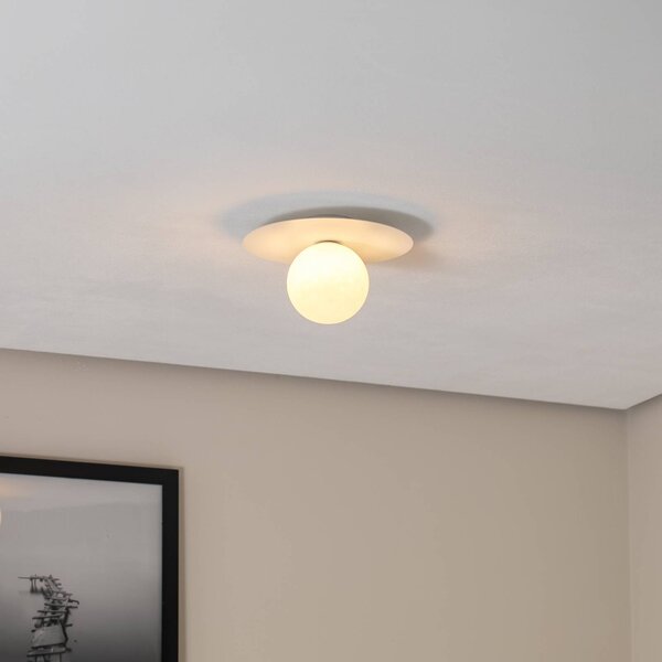 TK Lighting Stropné svietidlo Pixie, biele, sklo, Ø 25 cm, guľové, G9, Biela / opálová, Obývacia izba / jedáleň, kov, Moderný