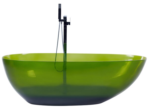 Voľne stojaca vaňa priehľadná zelená z materiálu solid surface 169 x 78 cm oválne pre jednu osobu moderný dizajn