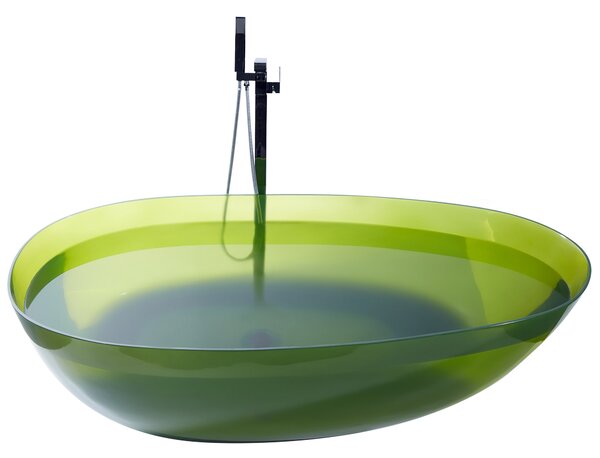 Voľne stojaca vaňa priehľadná zelená z materiálu solid surface 169 x 78 cm oválne pre jednu osobu moderný dizajn