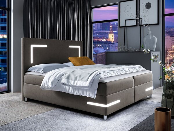 Boxspringová manželská posteľ 140x200 MADENA - šedá + topper a LED osvetlenie ZDARMA