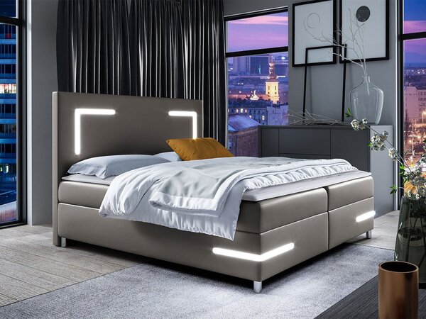 Boxspringová jednolôžková posteľ 120x200 MADENA - šedá ekokoža + topper a LED osvetlenie ZDARMA