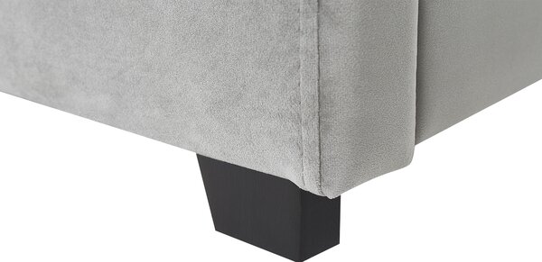 Posteľ s úložným priestorom sivá zamatová čalúnená 160 x 200 cm zaoblené čelo minimalistický retro dizajn spálňa