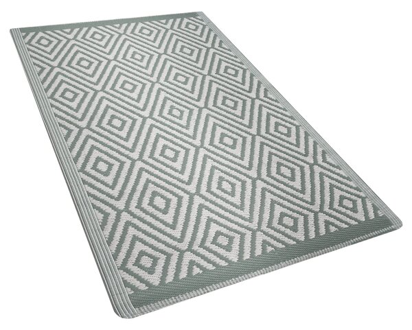 Vonkajší koberec svetlozelený syntetický materiál 90 x 150 cm geometrický diamantový vzor obdĺžnikový tvar moderný štýl terasa záhrada