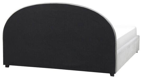 Posteľ s úložným priestorom sivá zamatová čalúnená 180 x 200 cm zaoblené čelo minimalistický retro dizajn spálňa
