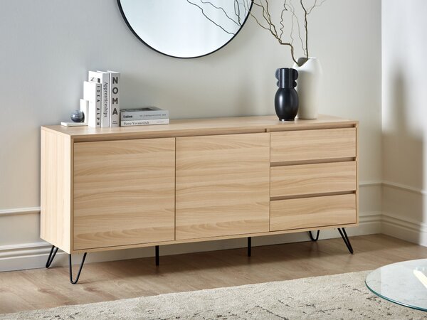 Komoda s 2 dvierkami svetlohnedá drevotriesková doska s 3 zásuvkami minimalistický dizajn spálňa