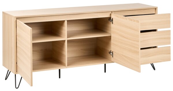 Komoda s 2 dvierkami svetlohnedá drevotriesková doska s 3 zásuvkami minimalistický dizajn spálňa