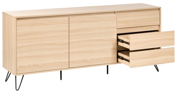 Komoda s 2 dvierkami svetlohnedá drevotriesková doska s 3 zásuvkami minimalistický dizajn spálňa