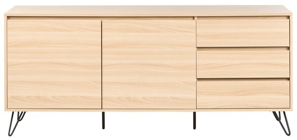 Komoda s 2 dvierkami svetlohnedá drevotriesková doska s 3 zásuvkami minimalistický dizajn spálňa