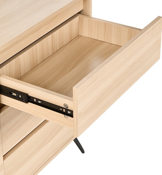 Komoda s 2 dvierkami svetlohnedá drevotriesková doska s 3 zásuvkami minimalistický dizajn spálňa
