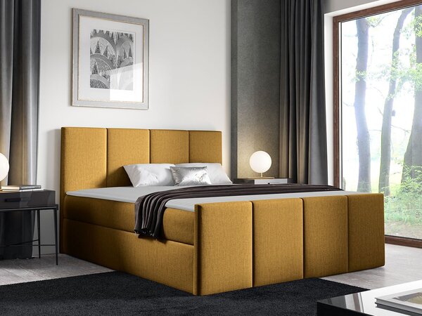 Hotelová jednolôžková posteľ 120x200 MORALA - horčicová + topper ZDARMA