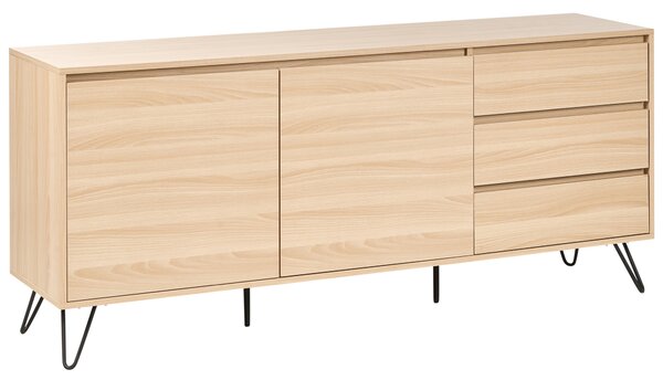 Komoda s 2 dvierkami svetlohnedá drevotriesková doska s 3 zásuvkami minimalistický dizajn spálňa