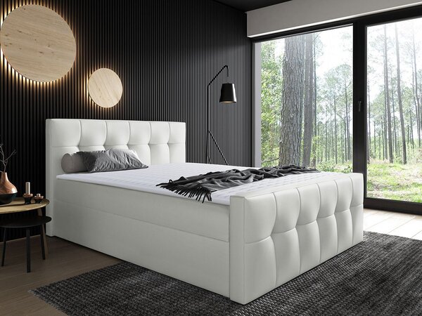Hotelová manželská posteľ 180x200 ORLIN - biela ekokoža + topper ZDARMA