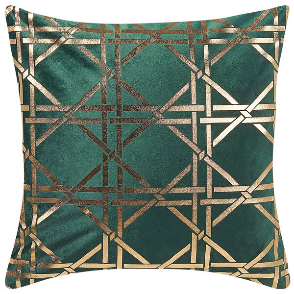 Sada 2 dekoratívnych vankúšov tmavozelená so zlatým geometrickým vzorom 45 x 45 cm fóliová potlač glamour doplnky