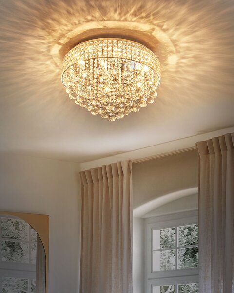 Luster strieborný železný chrómovaný povrch závesná lampa s kryštálikmi glamour štýl obývacia izba jedáleň